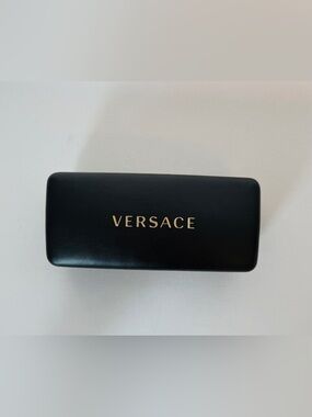 Authentic Versace Black Leather Clamshell Eyeglass / Sunglasses Case - Gold Logo